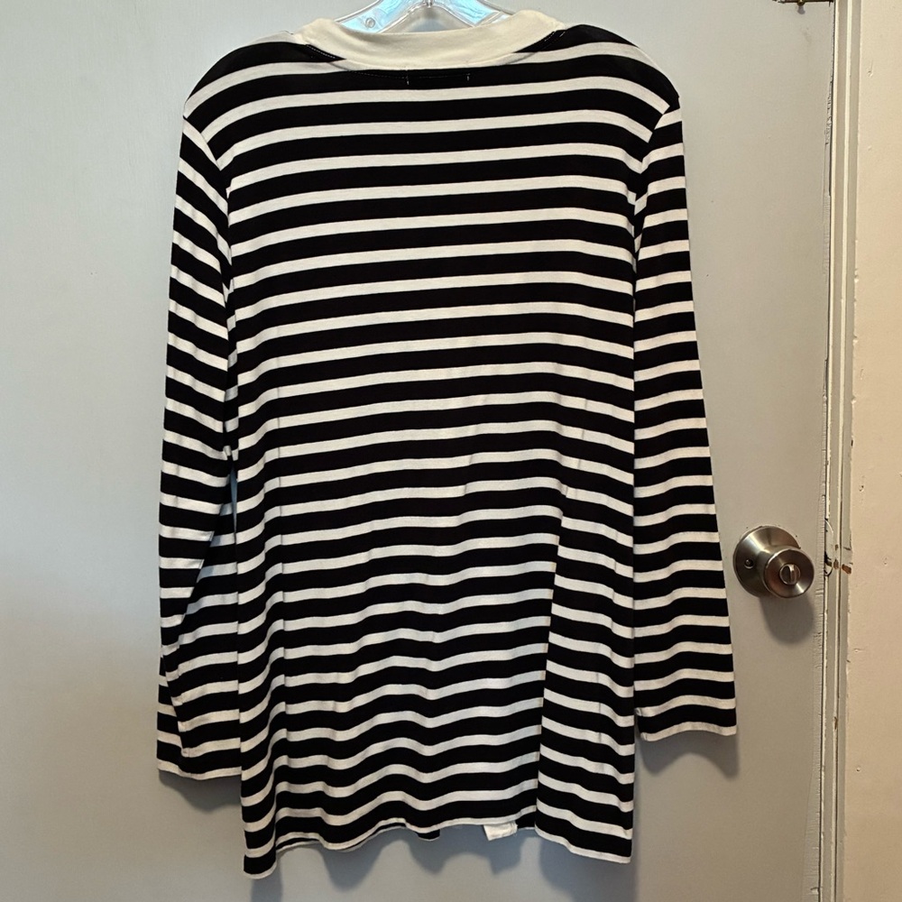 COLDWATER CREEK Prima Knit Black & Cream Striped Button Front Cardigan | Large - Picture 8 of 8